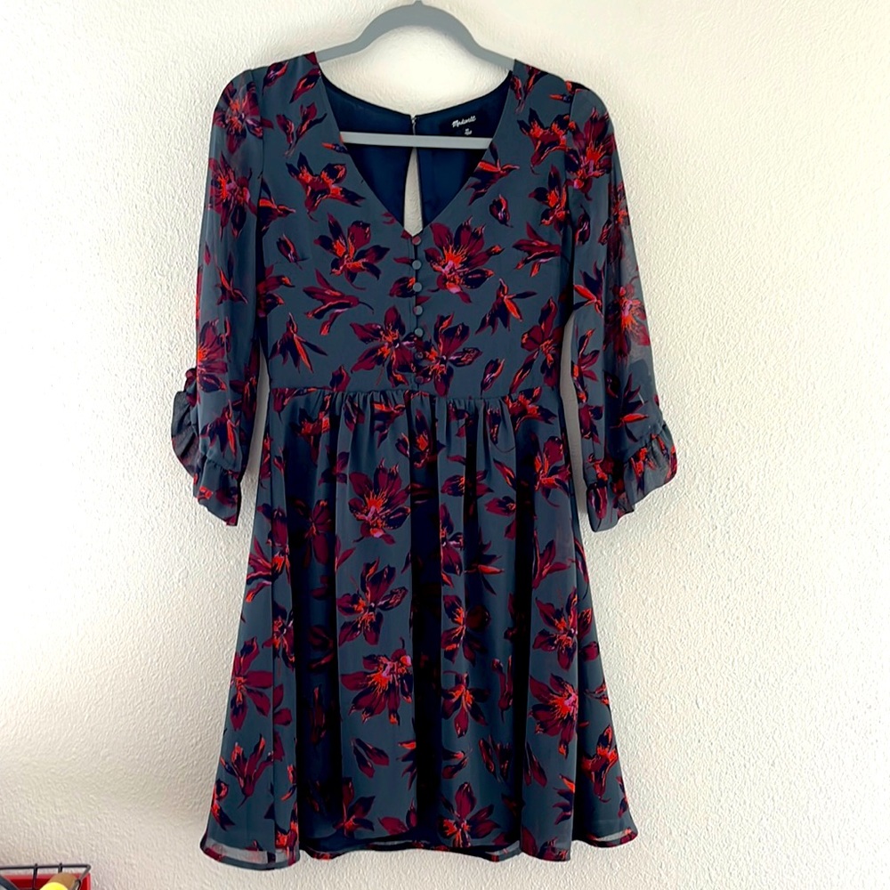 Madewell Dress Moonblossom Ruffle Sleeve Floral